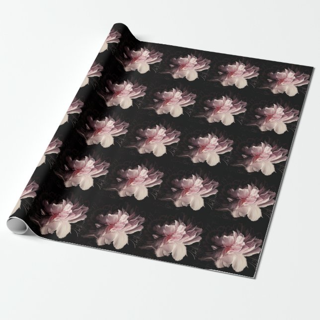 Peony Dark Wall: Painted Flower Design Wrapping Paper (Unrolled)