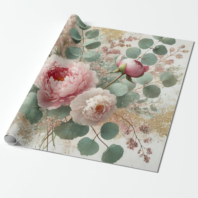 Peony Drama Wrapping Paper (Unrolled)