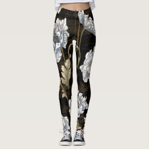 Peony Elegance: Baroque Gold Swirls Leggings