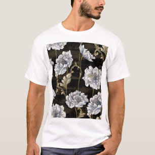 Peony Elegance: Baroque Gold Swirls T-Shirt