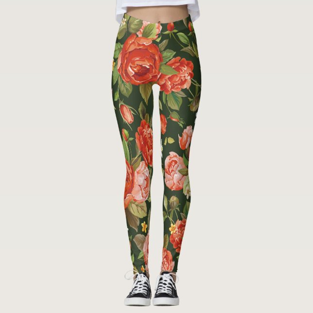 Peony Elegance: Graphic Floral Wallpaper. Leggings (Front)