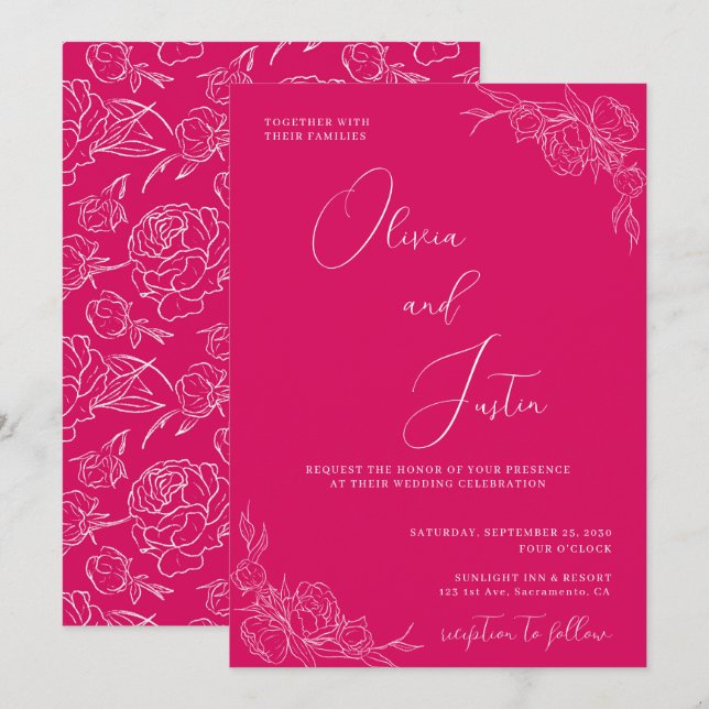 Peony Elegance Wedding Invitation (Front/Back)