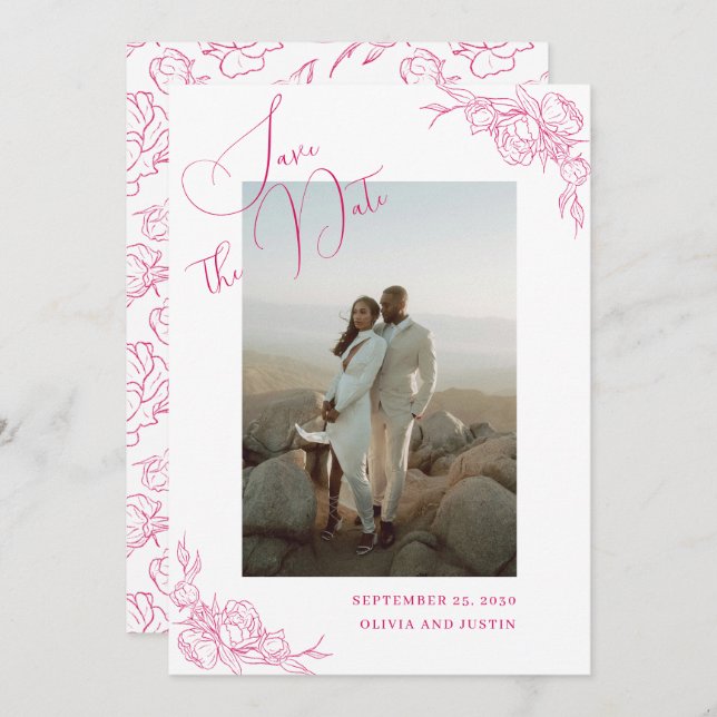 Peony Elegance Wedding Save The Date (Front/Back)