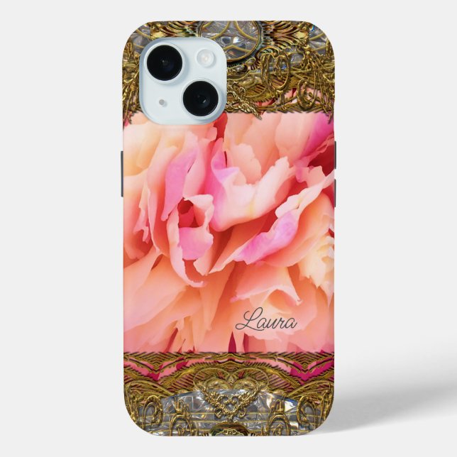 Peony Elegant Fluff Monogram Case-Mate iPhone Case (Back)