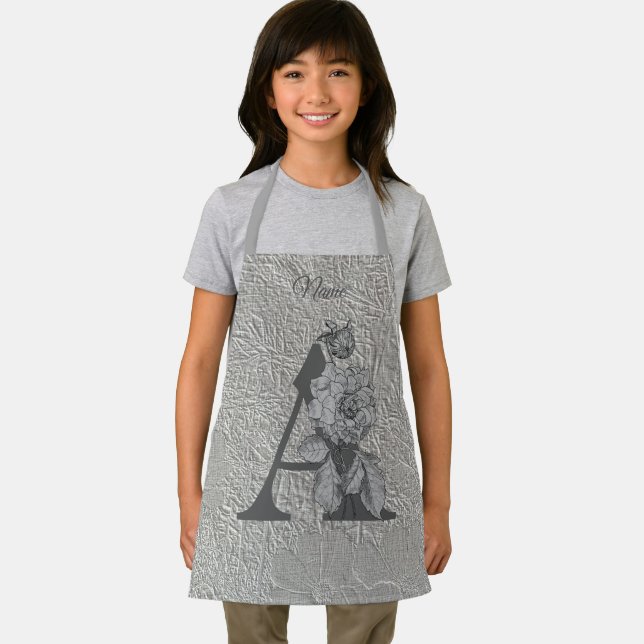 Peony Elegant Monogram Initial A Personalised Apron (Insitu)