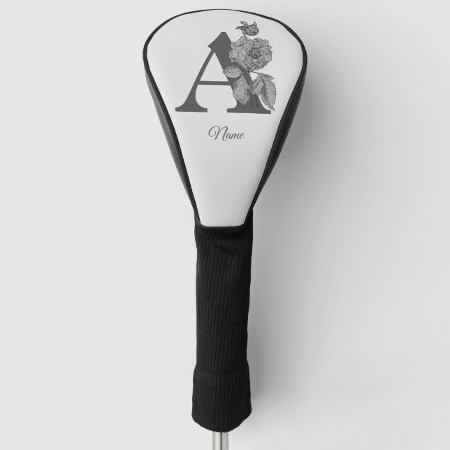 Peony Elegant Monogram Initial A Personalised Golf Head Cover (Front)