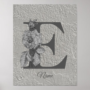 Peony Elegant Monogram Initial E Personalised  Poster