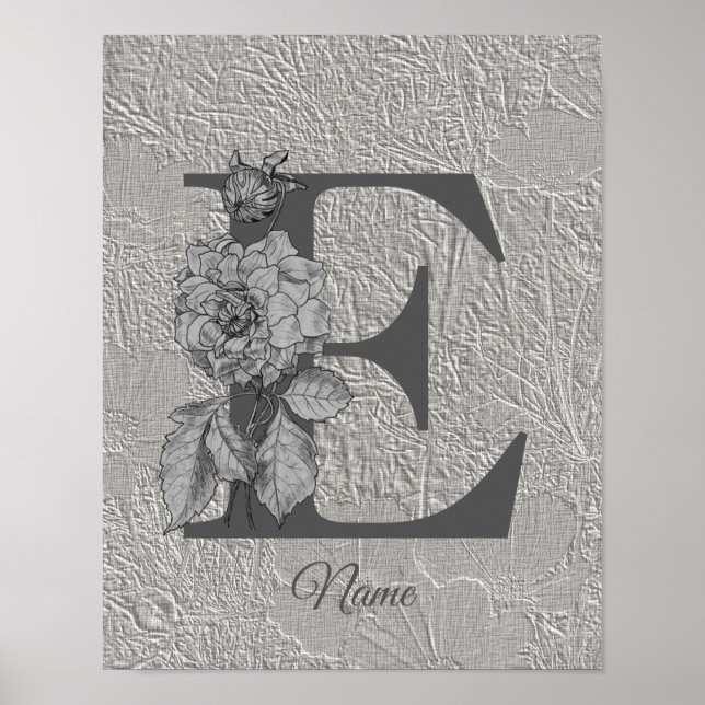 Peony Elegant Monogram Initial E Personalised  Poster (Front)