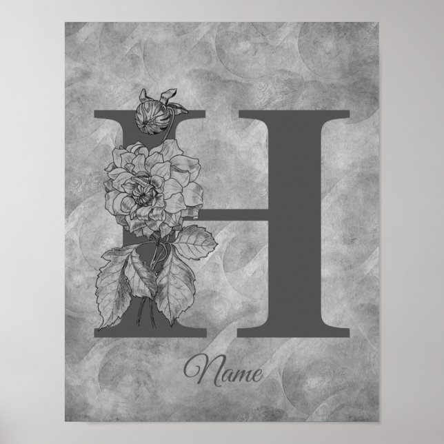 Peony Elegant Monogram Initial H Personalised Poster (Front)