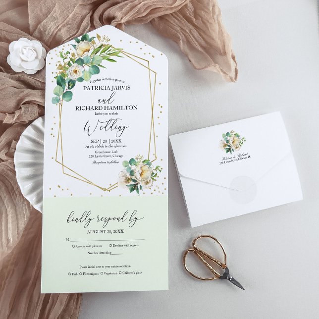 Peony Eucalyptus Floral Geometric Wedding  All In One Invitation (Creator Uploaded)