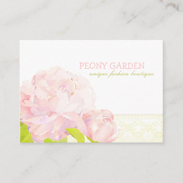 Peony + Faux Lace Elegant Fashion Business Card (Front)