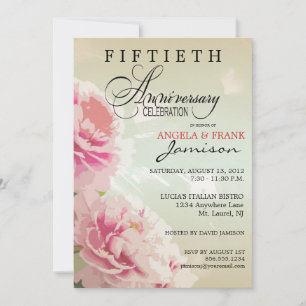 Peony Floral 50th Anniversary Party Invitation