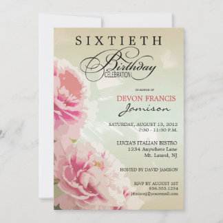 Peony Floral 60th Birthday Party Invitation Green
