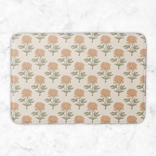Peony Floral Block Print Vintage Boho Warm Neutral Bath Mat