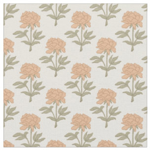 Peony Floral Block Print Vintage Boho Warm Neutral Fabric
