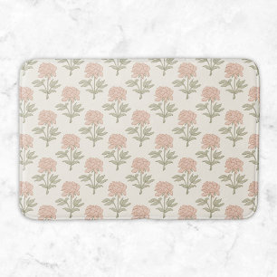 Peony Floral Block Print Vintage Cottage Soft Pink Bath Mat