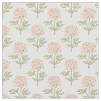 Peony Floral Block Print Vintage Cottage Soft Pink Fabric