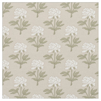 Peony Floral Block Print Vintage Mushroom Beige Fabric