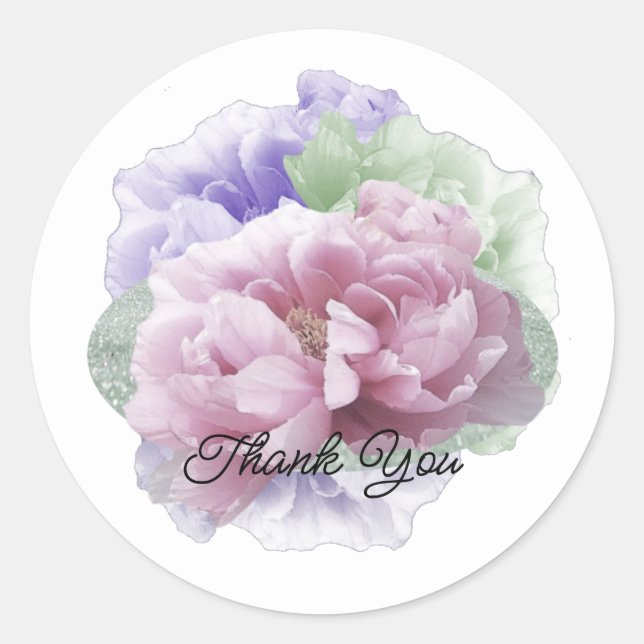 Peony Floral Bouquet Thank You Sticker (Front)
