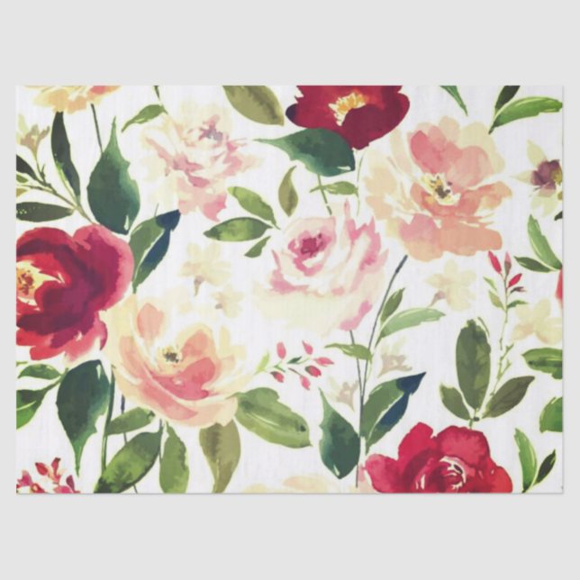 Peony floral Burgundy Pattern Antique Weddings Tissue Paper (Front)