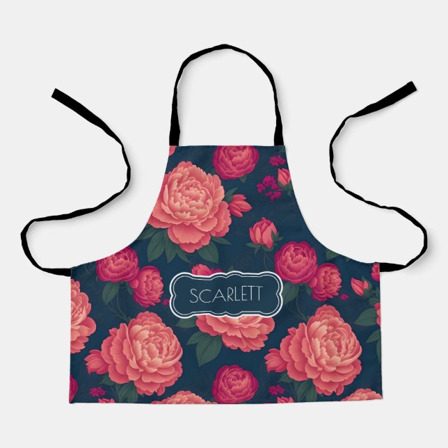 Peony Floral Colourful Personalised Pattern Apron (Front)