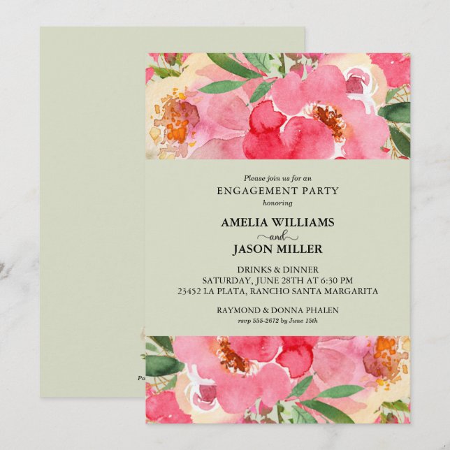 Peony Floral Engagement Party Invitation (Front/Back)
