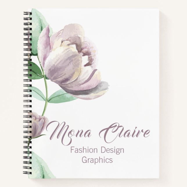 Peony Floral "Fashion Design Graphics" Business Notebook (Front)