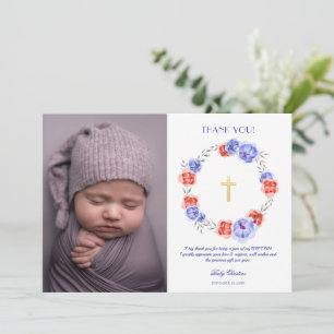 Peony Floral Girl Boy Baptism Thank You Card