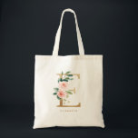 Peony Floral Letter E Gold Monogram Bridesmaid Tote Bag<br><div class="desc">Floral letter E monogram tote bag features watercolor floral bouquet of white and blush pink peonies and roses, greenery accent and faux gold foil letter. This letter E floral bridesmaid monogram tote bag is perfect for weddings, showers, birthdays and so much more. Personalize by adding names or a short phrase....</div>