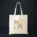 Peony Floral Letter N Gold Monogram Bridesmaid Tote Bag<br><div class="desc">Floral letter N monogram tote bag features watercolor floral bouquet of white and blush pink peonies and roses, greenery accent and faux gold foil letter. This letter N floral bridesmaid monogram tote bag is perfect for weddings, showers, birthdays and so much more. Personalise by adding names or a short phrase....</div>