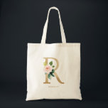 Peony Floral Letter R Gold Monogram Bridesmaid Tote Bag<br><div class="desc">Floral letter R monogram tote bag features watercolor floral bouquet of blush pink peonies and greenery accent and faux gold foil letter. This letter R floral bridesmaid monogram tote bag is perfect for weddings,  showers,  birthdays and so much more. Personalise by adding names or a short phrase.</div>