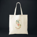 Peony Floral Letter S Gold Monogram Bridesmaid Tote Bag<br><div class="desc">Floral letter S monogram tote bag features watercolor floral bouquet of white and blush pink peonies and roses, greenery accent and faux gold foil letter. This letter S floral bridesmaid monogram tote bag is perfect for weddings, showers, birthdays and so much more. Personalise by adding names or a short phrase....</div>