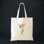 Peony Floral Letter T Gold Monogram Bridesmaid Tote Bag<br><div class="desc">Floral letter T monogram tote bag features watercolor floral bouquet of blush pink peonies and roses,  greenery accent and faux gold foil letter. This letter T floral bridesmaid monogram tote bag is perfect for weddings,  showers,  birthdays and so much more. Personalize by adding names or a short phrase.</div>