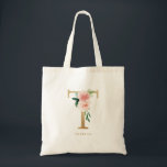 Peony Floral Letter T Gold Monogram Bridesmaid Tote Bag<br><div class="desc">Floral letter T monogram tote bag features watercolor floral bouquet of blush pink peonies and roses,  greenery accent and faux gold foil letter. This letter T floral bridesmaid monogram tote bag is perfect for weddings,  showers,  birthdays and so much more. Personalize by adding names or a short phrase.</div>
