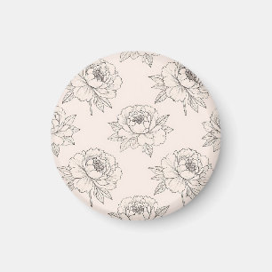 Peony Floral Line Art Pattern Soft Magnet