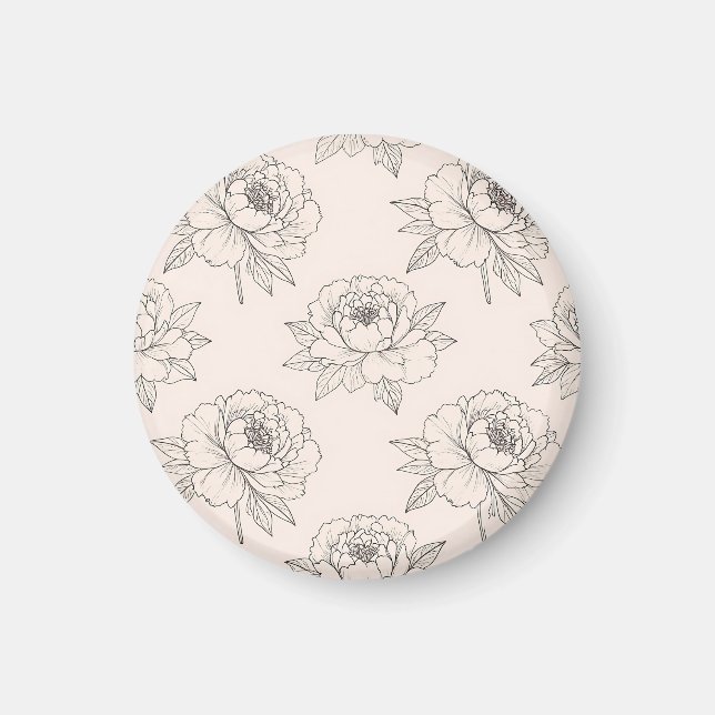 Peony Floral Line Art Pattern Soft Magnet (Front)