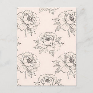 Peony Floral Line Art Pattern Soft Postcard