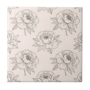 Peony Floral Line Art Pattern Soft Tile