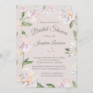 Peony Floral Mauve Bridal Shower Invitations