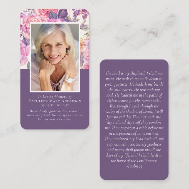 Peony Floral Memorial Prayer Card (Front/Back)