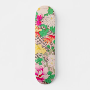 Peony Floral Print Vintage Japanese Retro Pattern Skateboard
