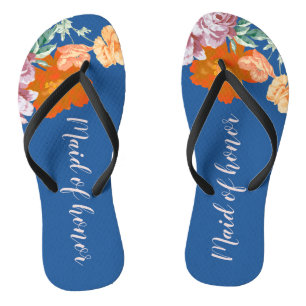 Peony Floral Something Blue Wedding Maid of Honour Flip Flops