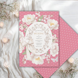 Peony Floral Vintage Elegant Mauve Pink Wedding Invitation