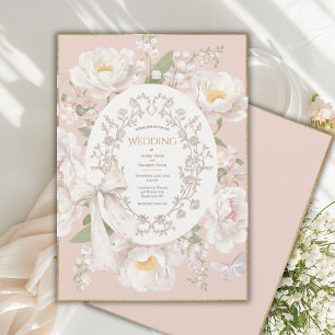 Peony Floral Vintage Elegant Peach Wedding Invitation