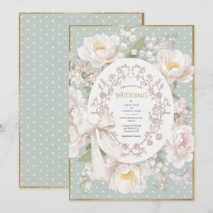 Peony Floral Vintage Elegant Sage Wedding Invitation
