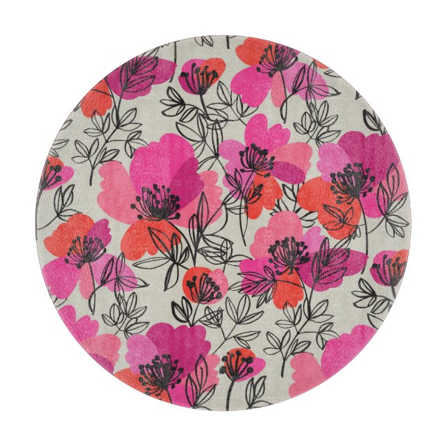 Peony Floral Vintage Seamless Pattern. Cutting Board (Front)