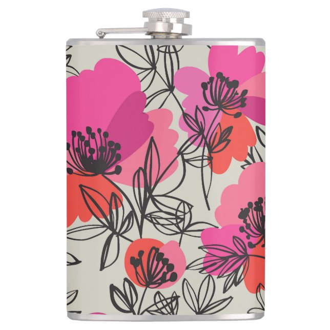 Peony Floral Vintage Seamless Pattern. Hip Flask (Front)