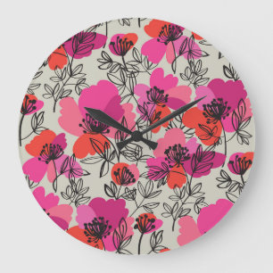 Peony Floral Vintage Seamless Pattern. Large Clock
