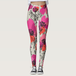Peony Floral Vintage Seamless Pattern. Leggings
