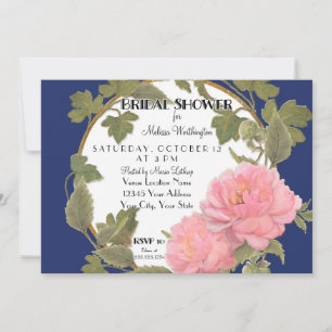 Peony Floral Wreath Bridal Shower Striped Pattern Invitation